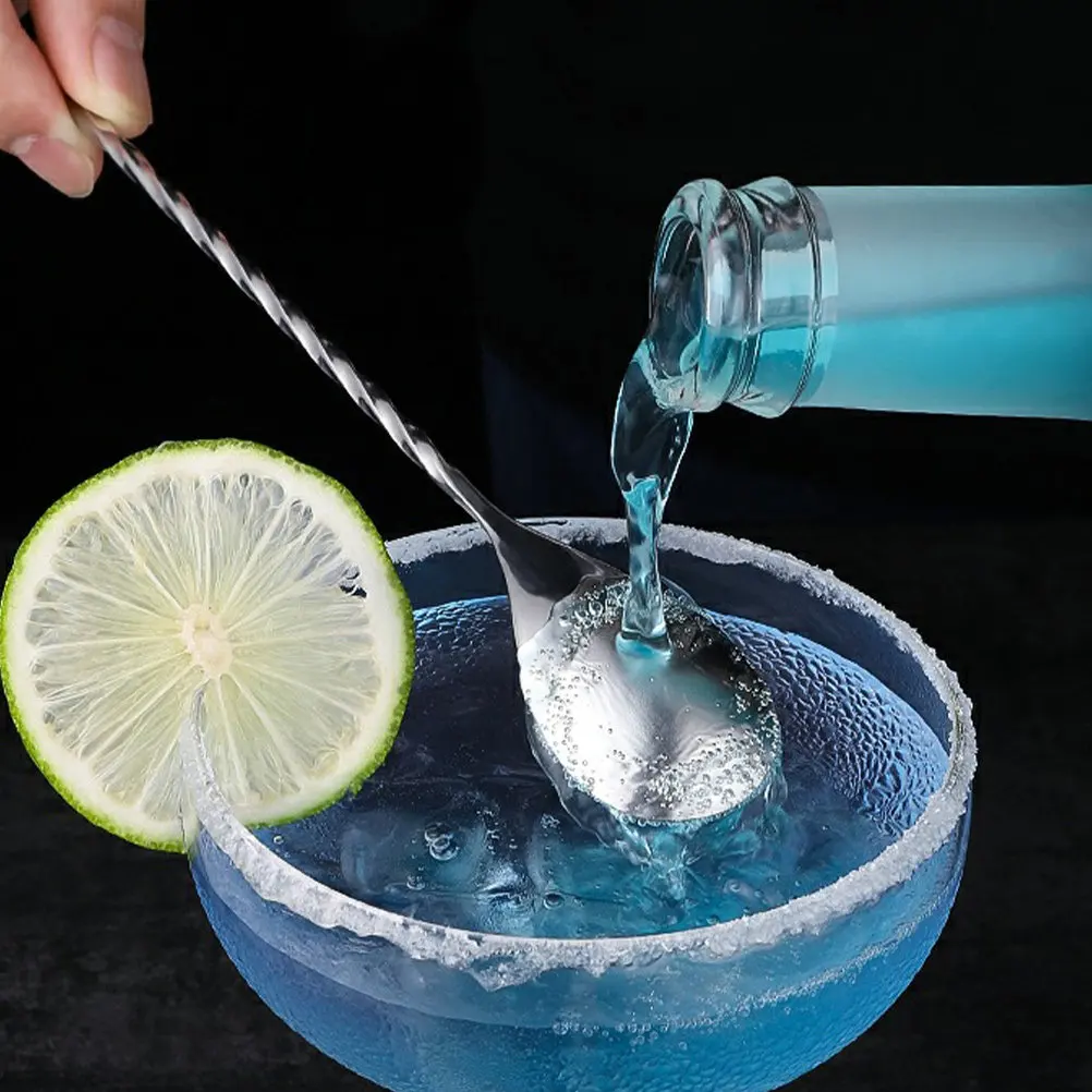 2Pcs Water Drop Bar Mixing Spoon Stainless Steel Spiral Pattern Cocktail Coffee Stirrer Bar Supplies Muddle Mixing Stick