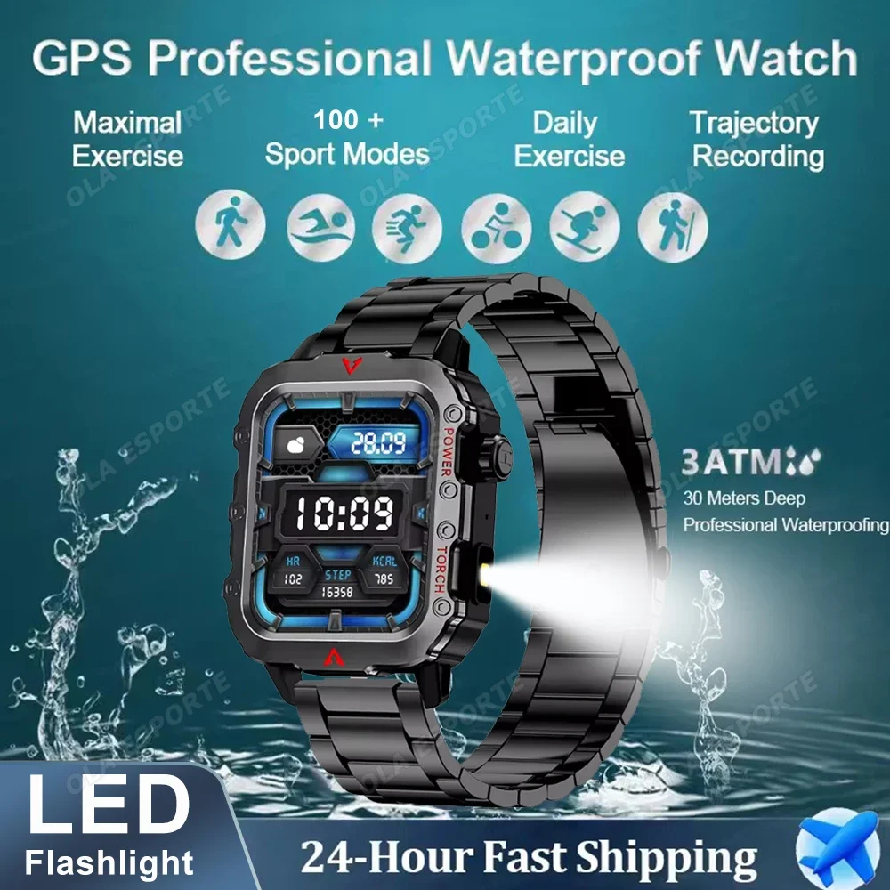 2026 Neue 1,71-Zoll-Bluetooth-Smartwatch mit Sprachanruffunktion, Herzfrequenzmesser, LED-Taschenlampe, Outdoor-Sport-Fitness-Smartwatch, wasserdicht