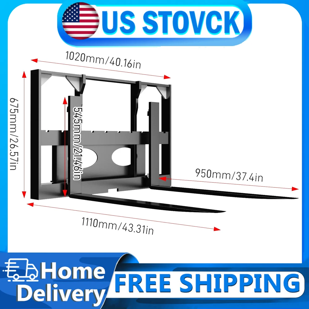 

FREE SHIPPING DIGMIGHT Mini Skid Steer Loader Attachment Pallet Forklift Fork 40in NEW,Mini Excavator,For Family Cargo Handling