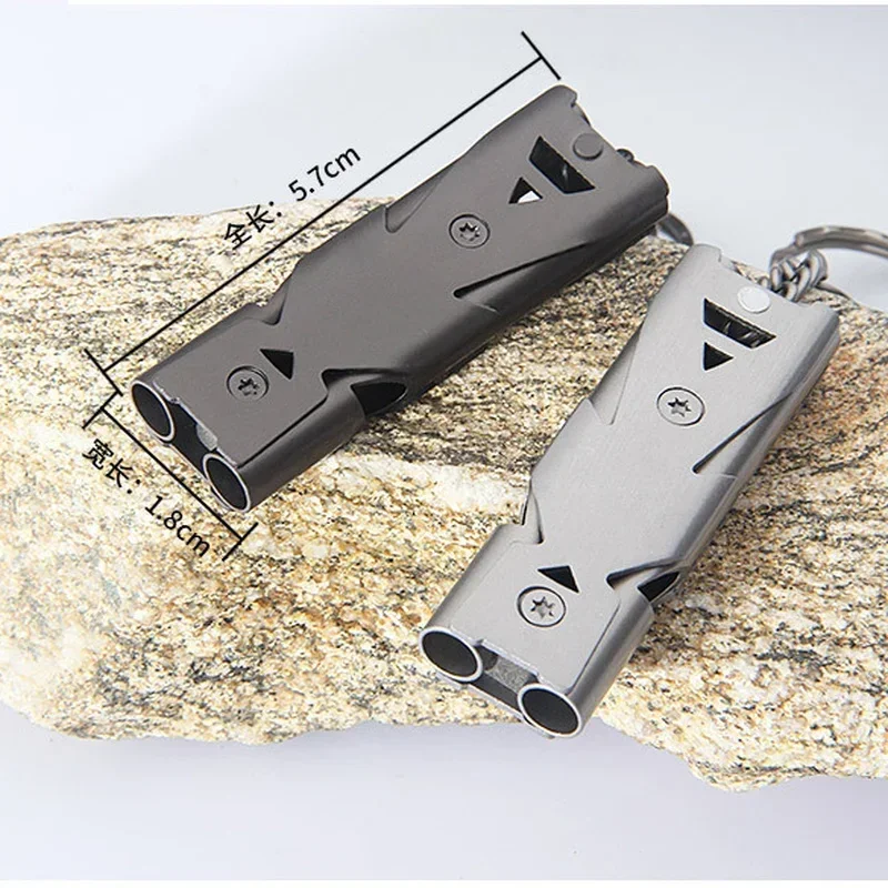 Outdoors Portable Keychain Double Pipe Stainless Steel High Decibel Multifunction Emergency Survival Whistle 1pcs