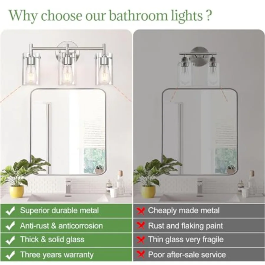 Bathroom Vanity Light Fixtures, Clear Glass Shade Wall Sconces for Mirror, Bedroom, Living Room, Hallway view 2