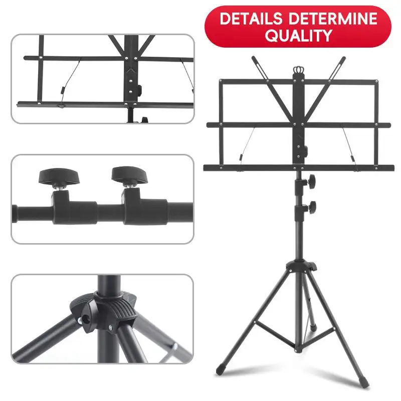 New Music Stand 2 In 1 Dual Use Folding Sheet Music Stand Desktop Book Stand Detachable Portable Musical Instruments Stand