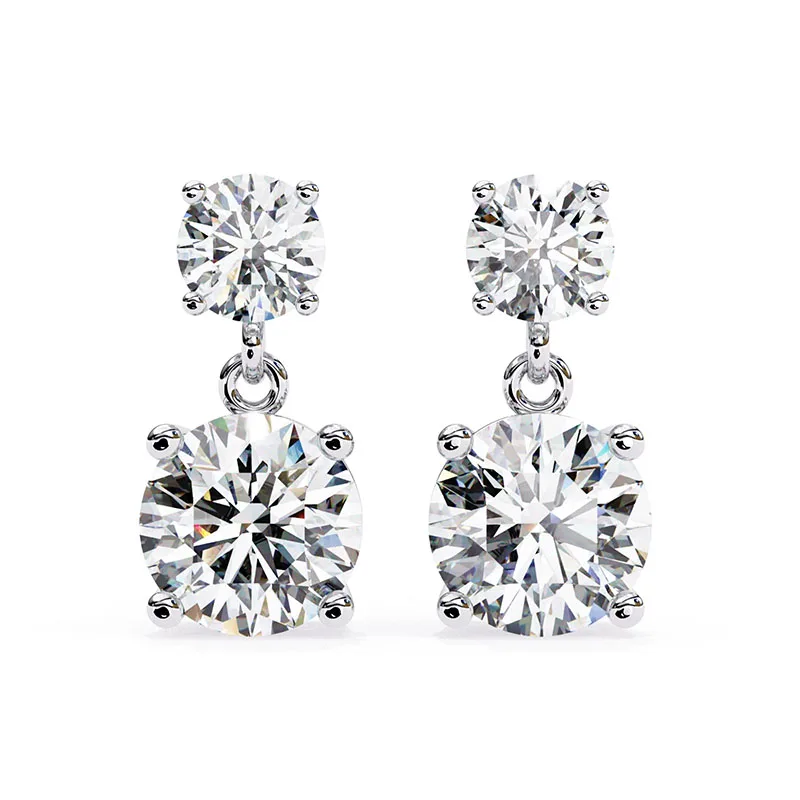 1CT Each Main Stone IGI Certified Lab Grown Diamond Platinum 950 Round Cut Dangle Drop Earrings DEF VS Sparkling Luxury Earring