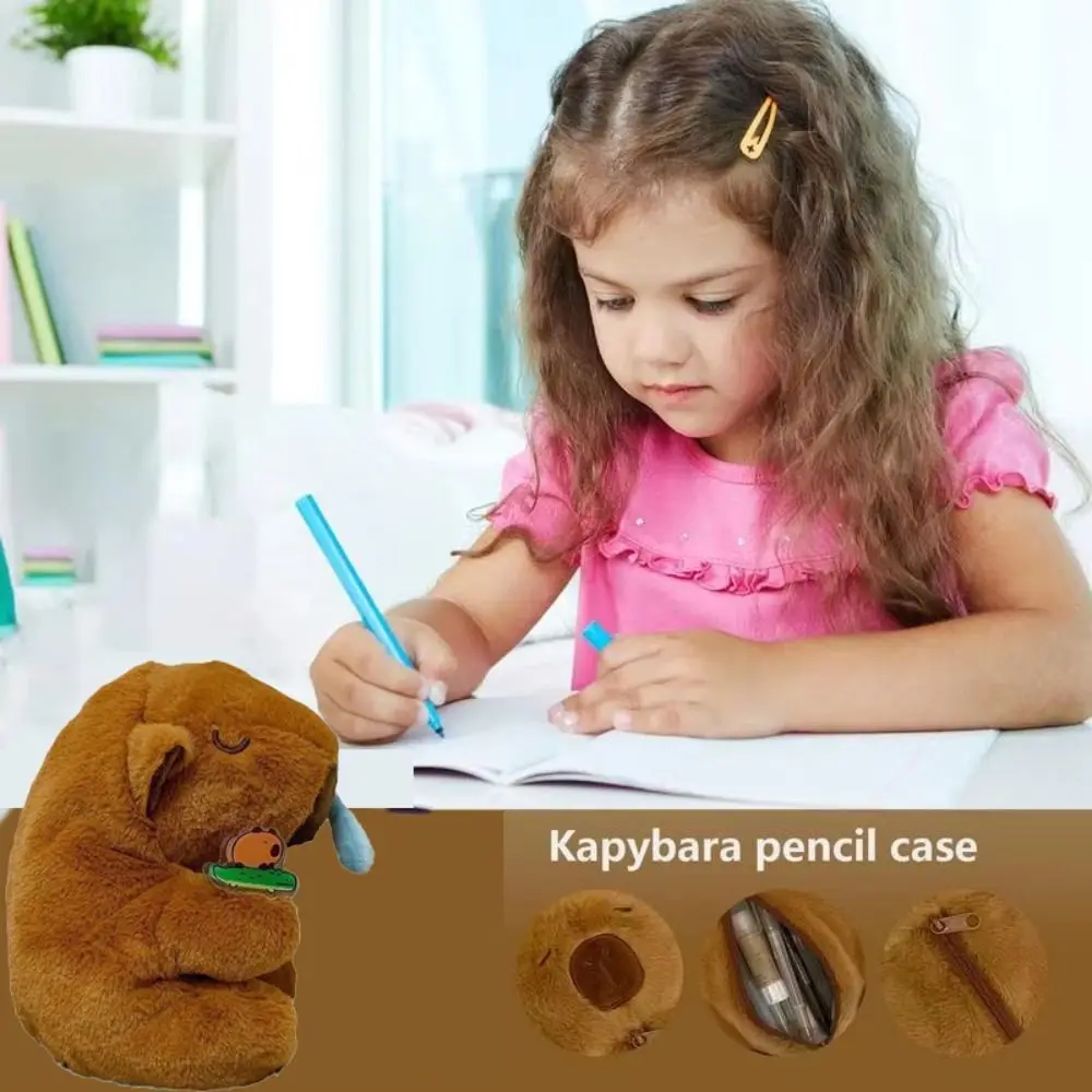 Large Capacity Capybara Plush Pen Bag Zipper Soft Cartoon Capybara Plush Doll Animal Doll Cute Capibara Plush Pencil Pouch