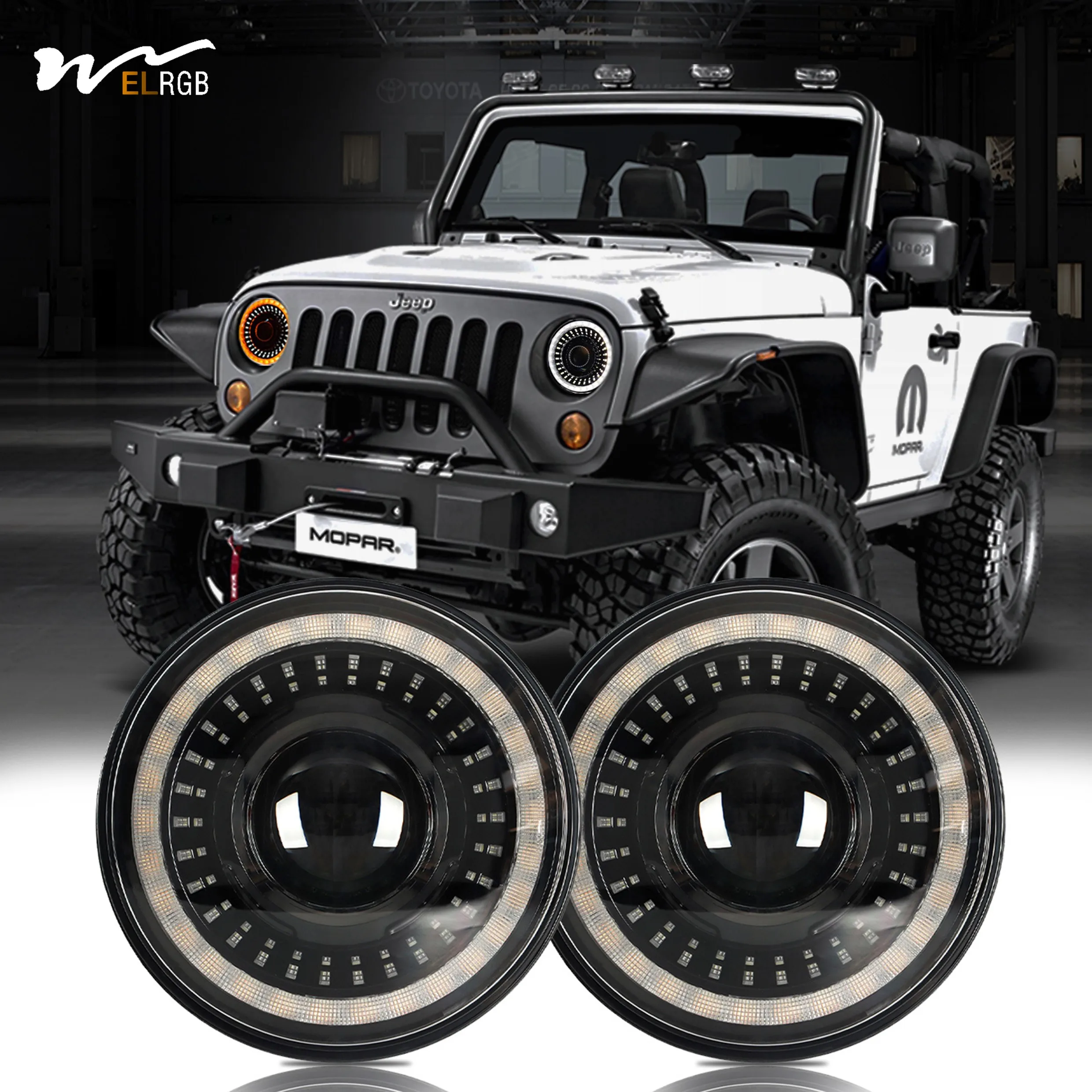 

TRUE MODS 7 Inch LED Headlight Black H6024 2D1 High Low Beam DOT HALO DRL Turn Signal Replacement Wrangler JK JKU TJ CJ
