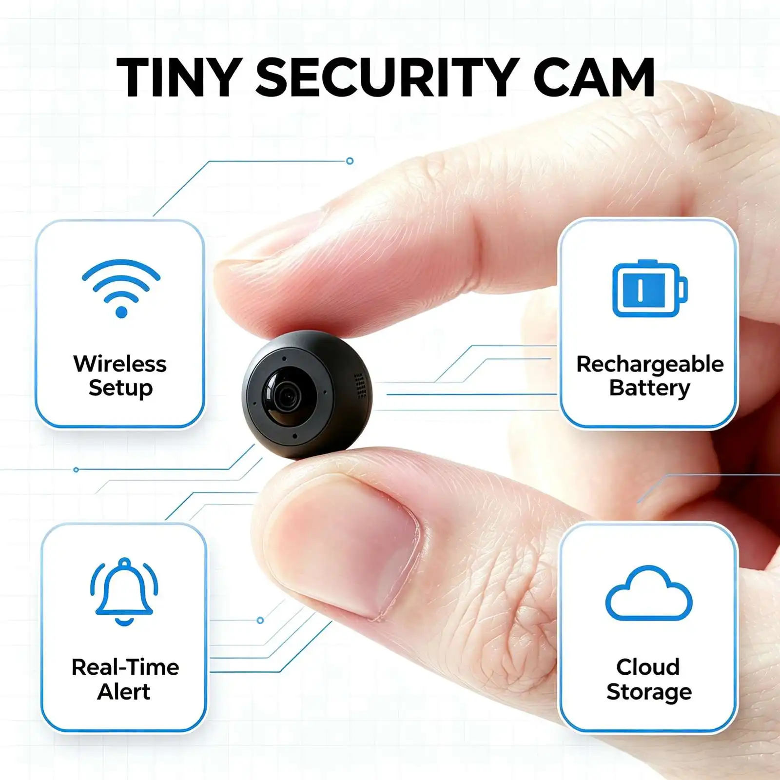 E2 Mini WiFi Security Camera, 4K Ultra HD tiny surveillance cam with infrared night vision, motion detection alert, loop recording. Compact portable design for home, office, car indoor monitoring. Real‑time phone remote view, easy setup