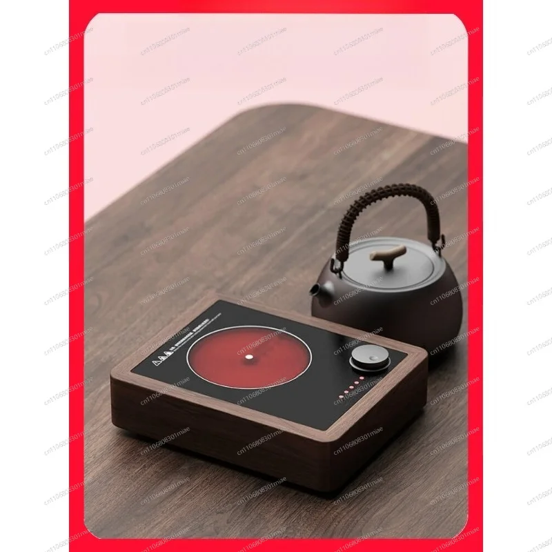 Solid Wood Electric Ceramic Tea Heater Silent Tea Stove with Glass Kettle for Home Office Tea Brewing