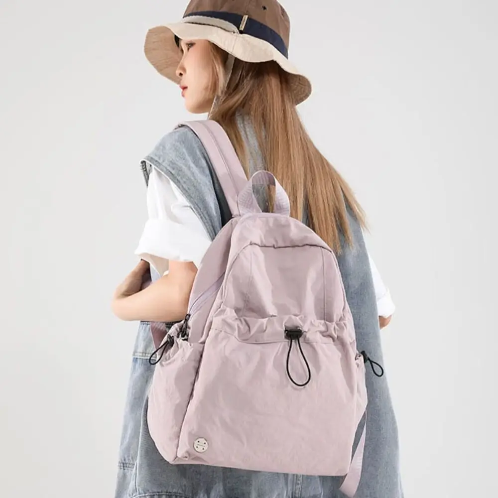 Mochila de nailon con cordón para estudiantes, bolso escolar de gran capacidad, bolso de hombro, sólido, a la moda, estilo coreano