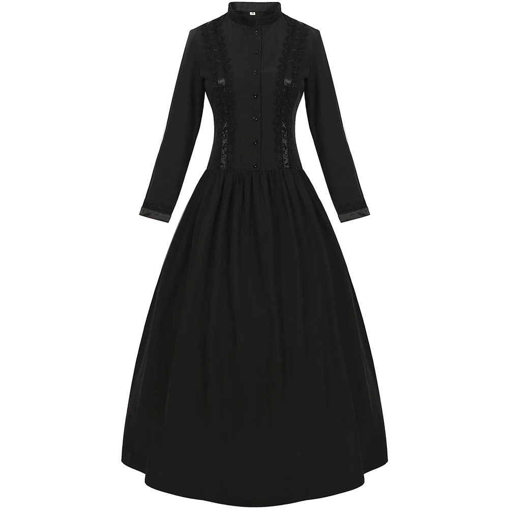 Vestido de vampiro gótico negro para fiesta de Cosplay, traje de fiesta de personaje con encanto, disfraz de vampiro, diseño de costura de encaje, moda renacentista