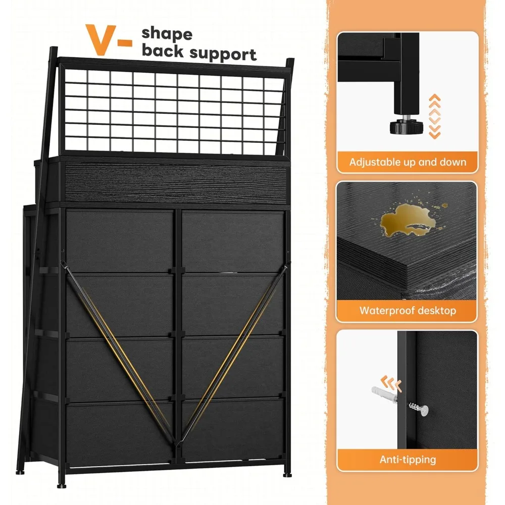 Cômoda alta preta de 51 "h para quarto com 11 gavetas e luzes LED, cômodas e cômodas para quarto, sala de estar, clos