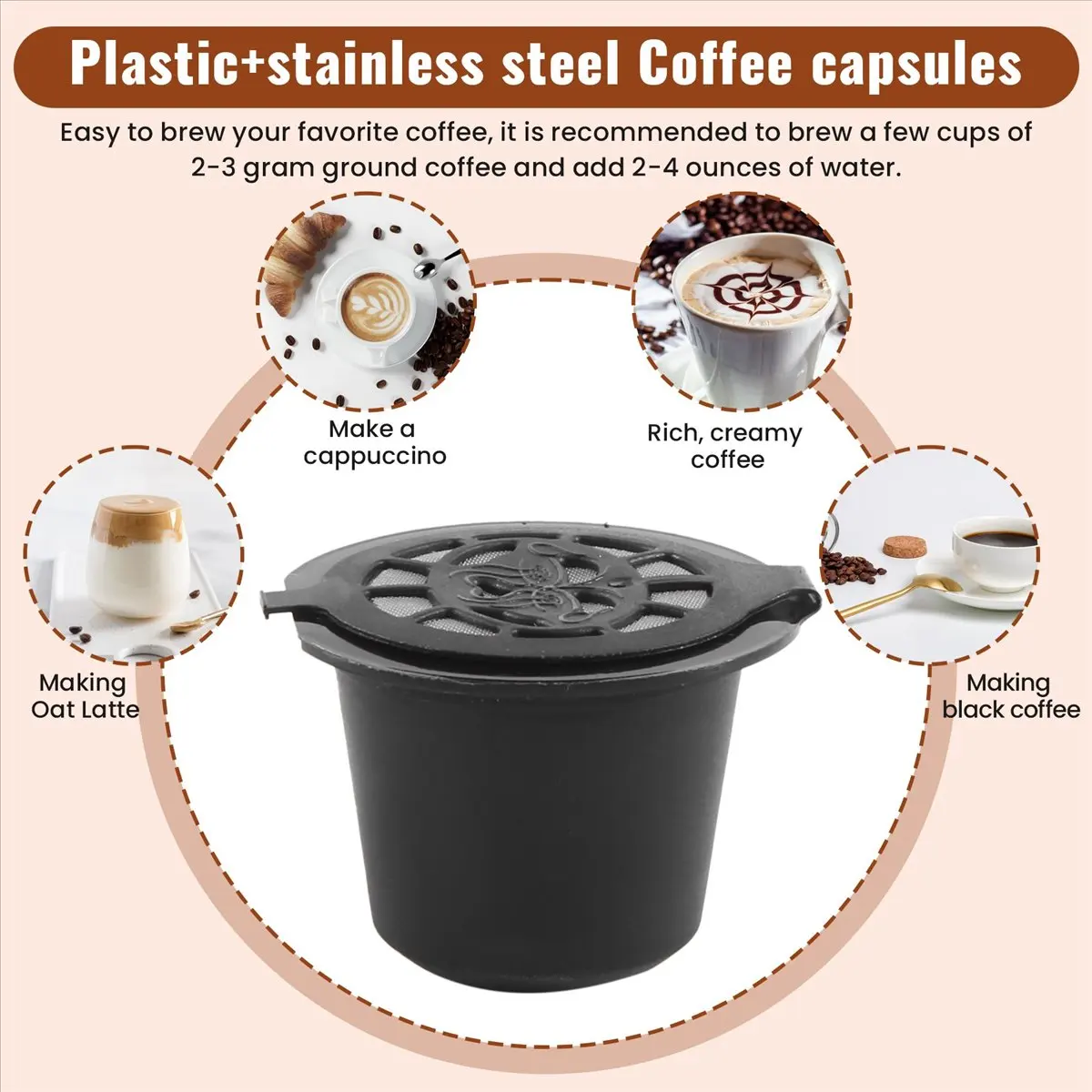 X17A NEW 5 Reusable Capsules Refillable Coffee Capsule Filter with Coffee Machines with Coffee Spoon Brush