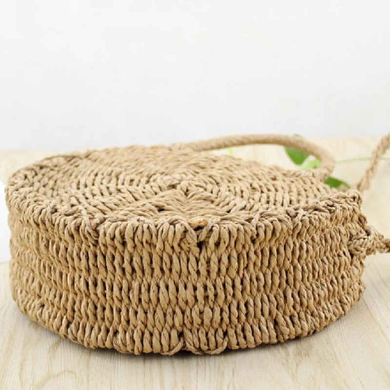 Sac à main bohème en paille pour femmes, fourre-tout rond tissé à bandoulière pour filles, sacoche de plage d\'été