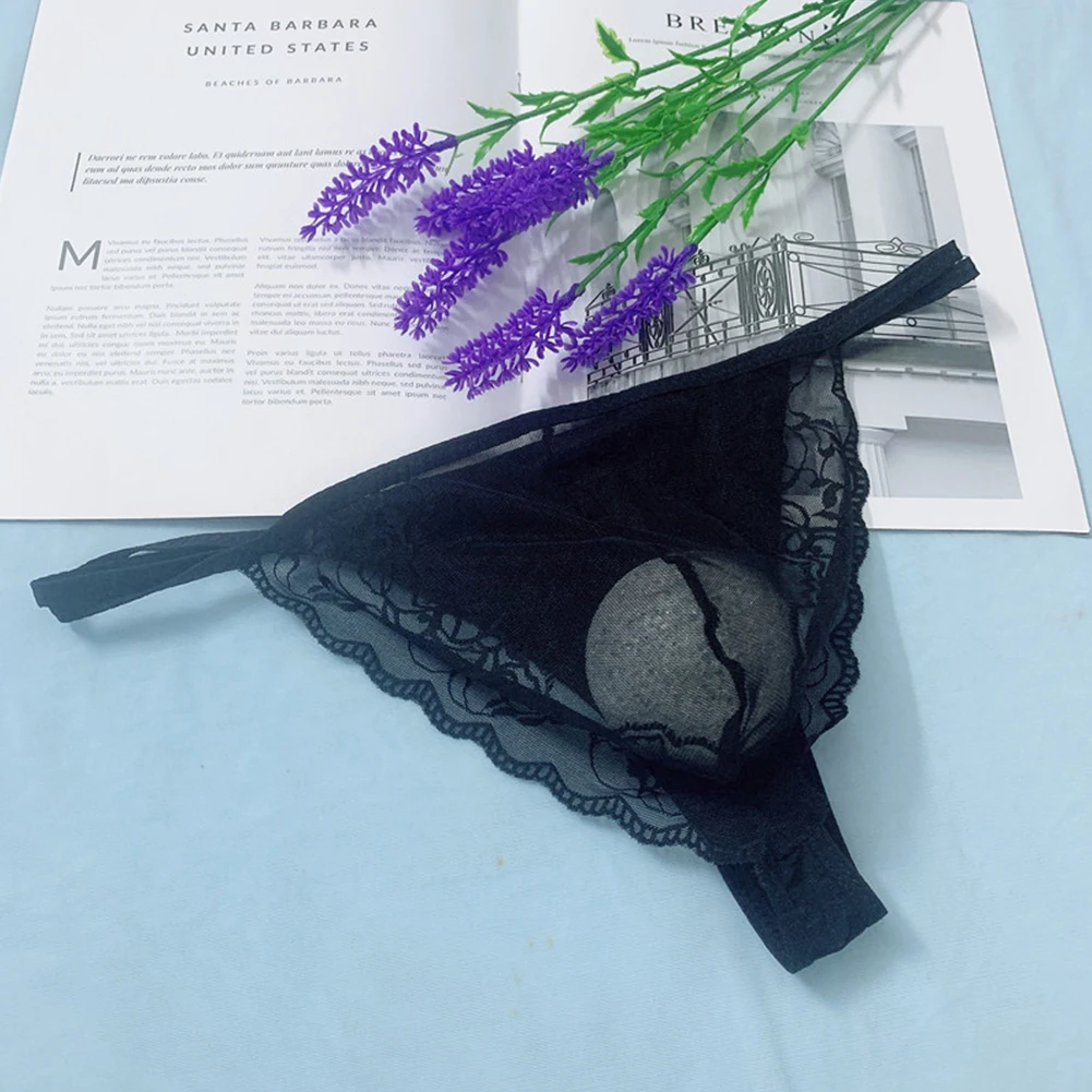

Men Sexy Breathable Lace T-back G-string Pouch Underwear Briefs Sheer Underpants Peni Big Pouch Undies No Trace Panties