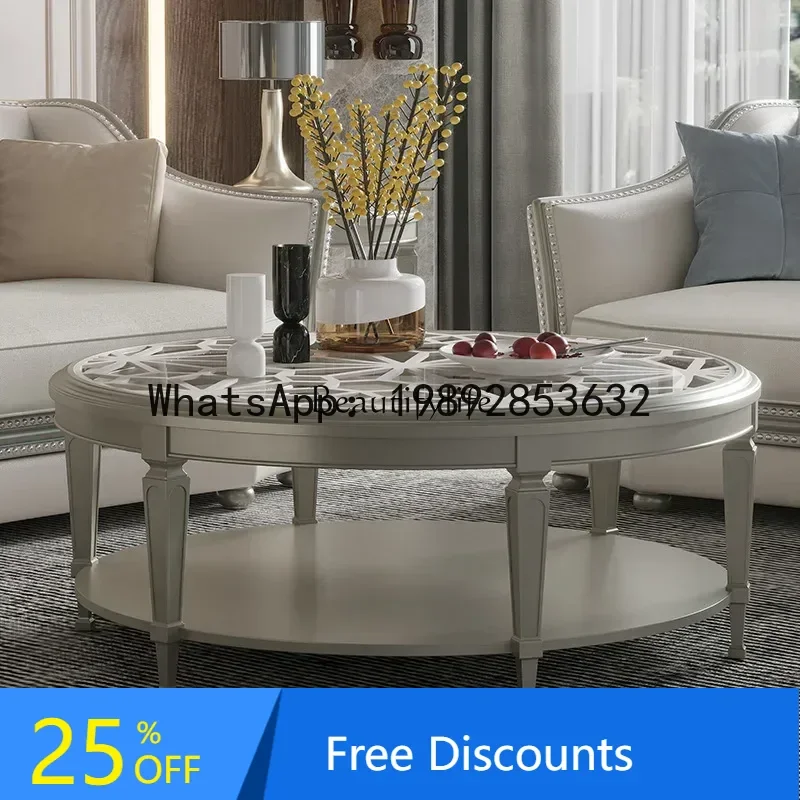 

luxury creative solid wood round coffee table small apartment leisure coffee table