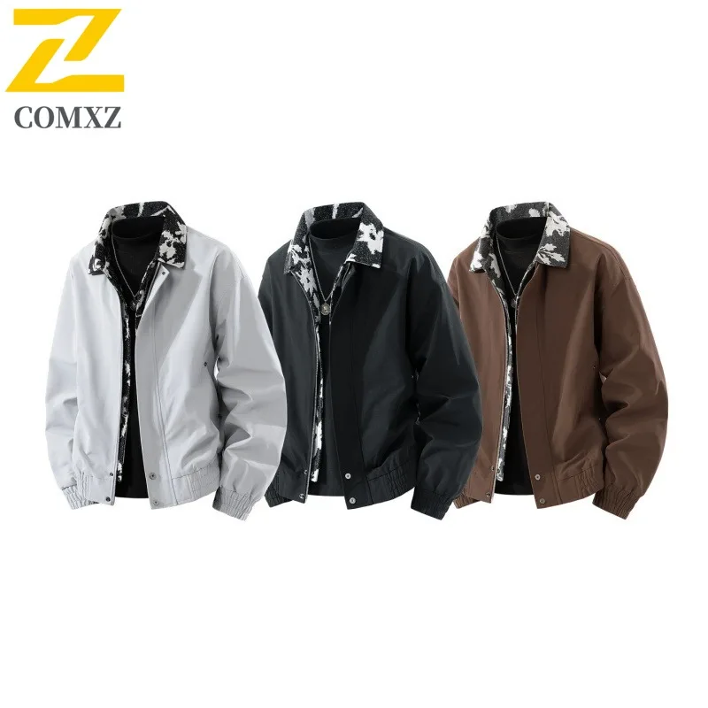 COMXZ Mens Jacket Casual Lattice Design Turndown Collar Casual Travel Lightweight Coat Adventure Lightweight Men Autumn Wear Top