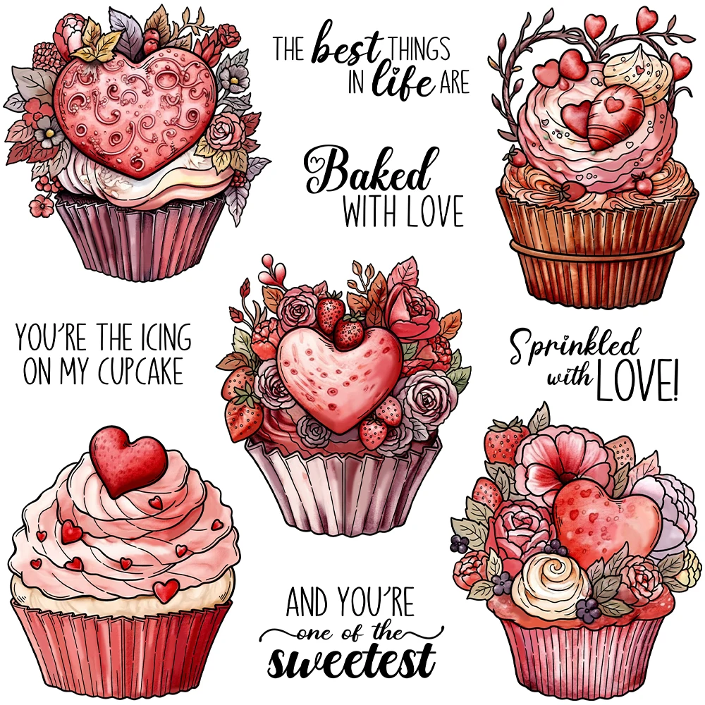 Mangocraft Sweet Hearts Cupcakes Clear Stamps Metal Cutting Dies Love Valentine's DIY Scrapbooking Supplies Stamp Dies For Cards