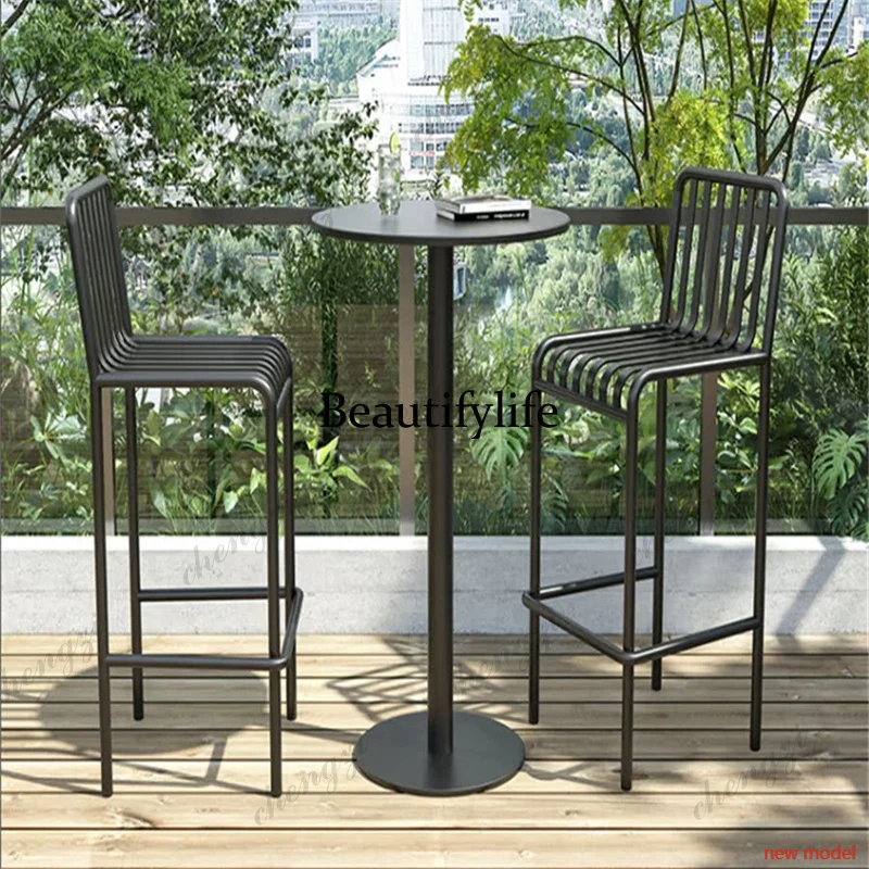 

Waterproof Metal Bar Stools Round Minimalist Outdoor Dining Bar Stools Kitchen High Modern Banqueta De Cozinha Alta FurnitureF13