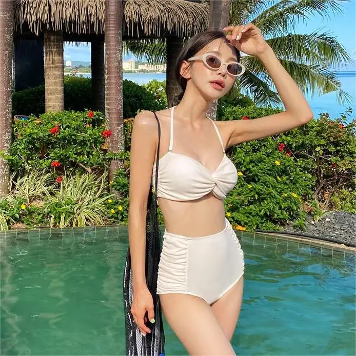 

High Waist Materni Bikini Swimsuit Women's Sexy Bal Thermal Spring Beach Vaion Suit with Chest Pad No Ste...