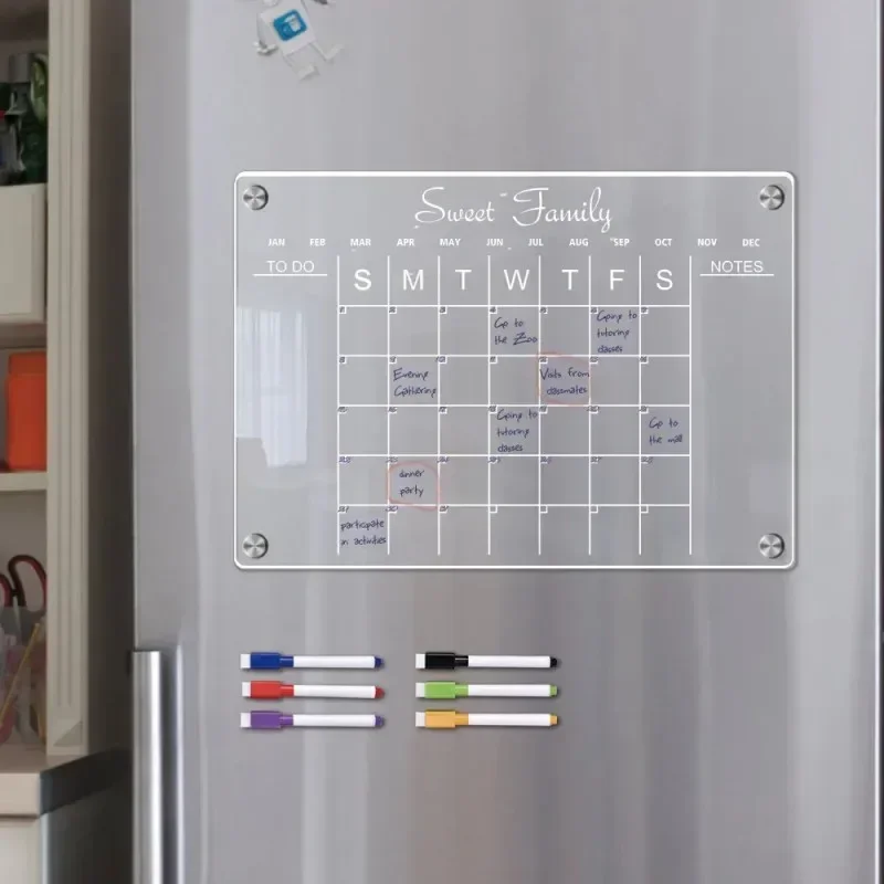 Planificador de calendario de refrigerador magnético transparente 3D, pegatina A3 A4, planificador semanal de acrílico, Mensaje, nevera, tablero de recordatorio de escritura