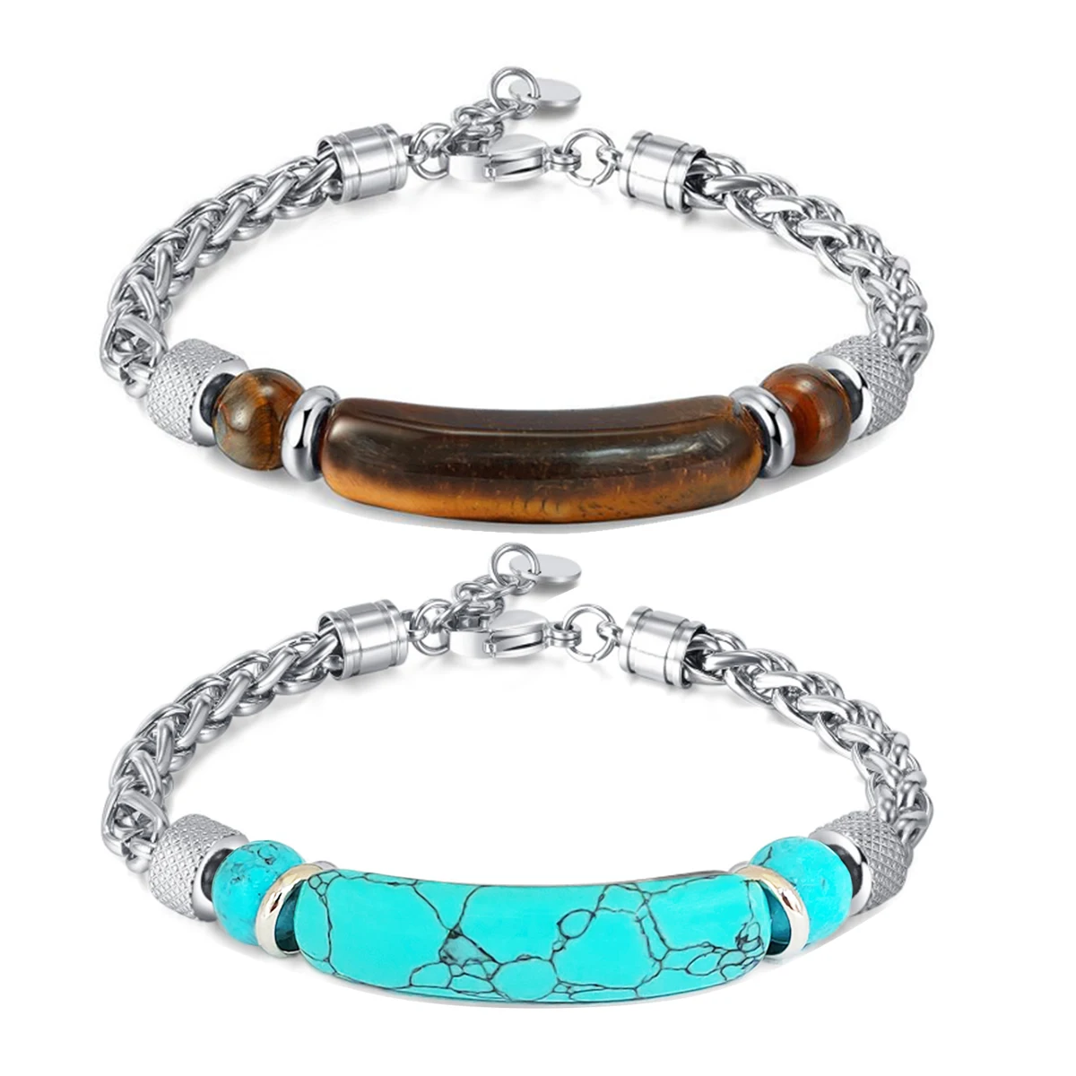 

SHENNAIMING brand accessories, stainless steel bracelets with natural stone design, suitable for men's and women's sizes.
