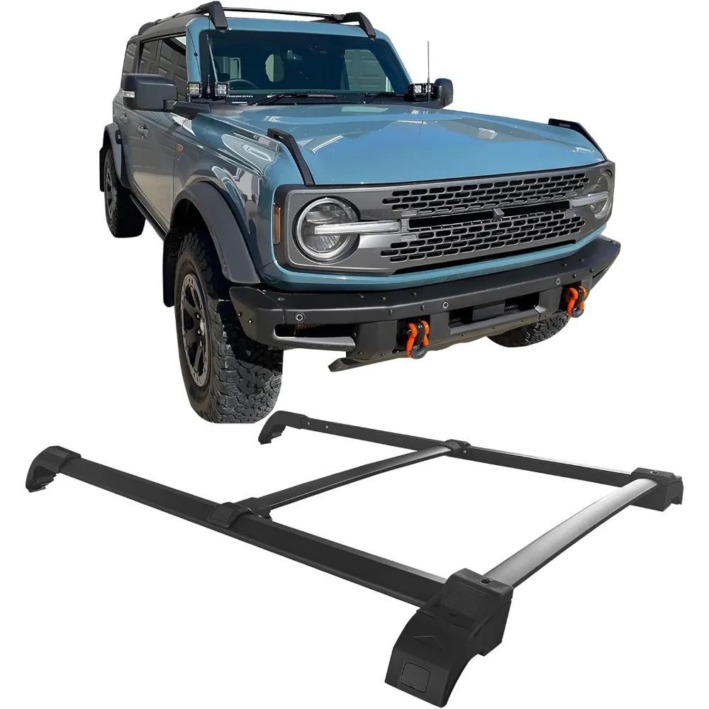 , Roof Rack W/Side Rails Bars Compatible with 2021-2025 Ford Bronco All Models, Black Top Roof Rack Cross Bar Cargo Luggage Carr