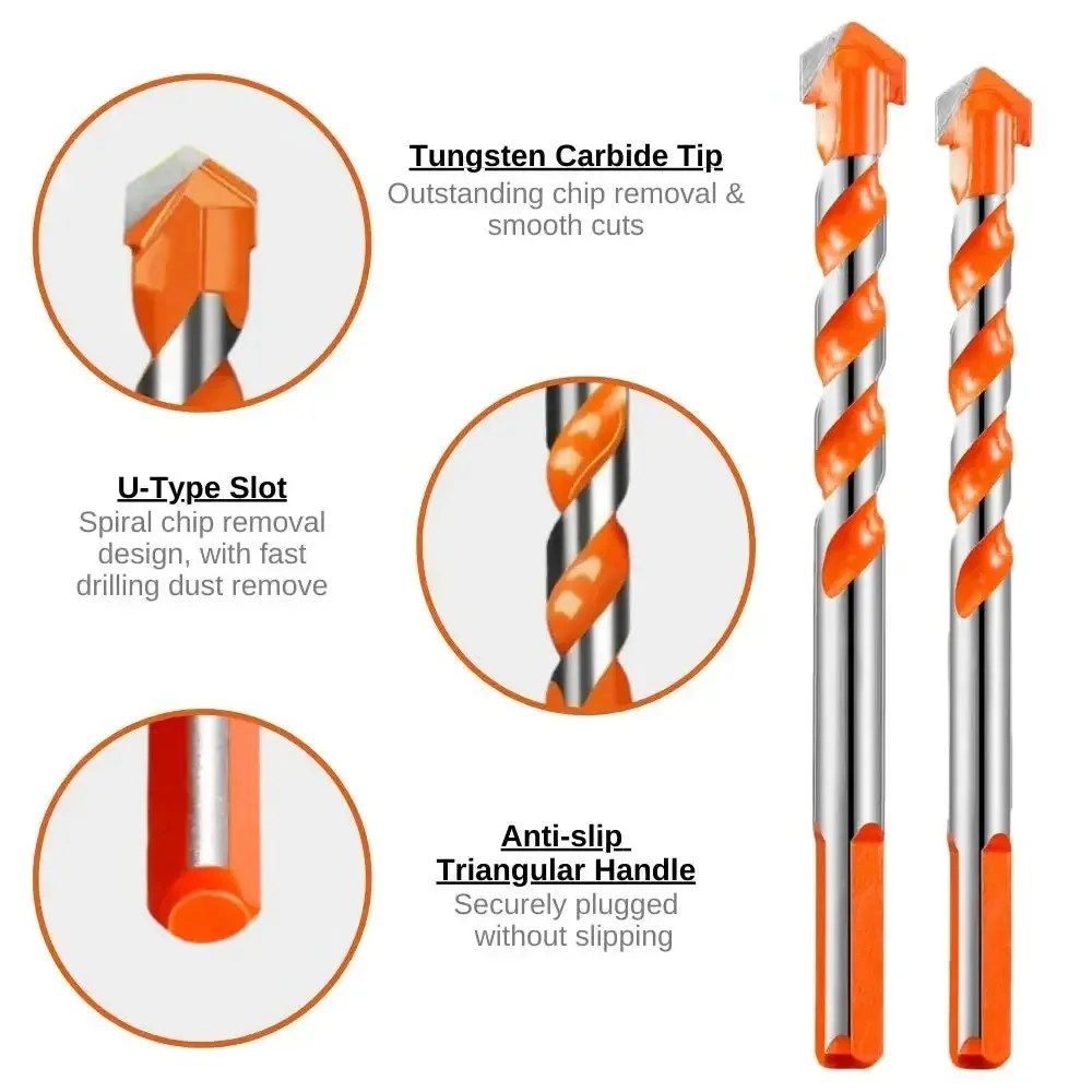 5PCS Universal Drill Bit Set for Concrete Tile Cement Wall Wood Compatible with Electric Drilling Machine Rotating Head
