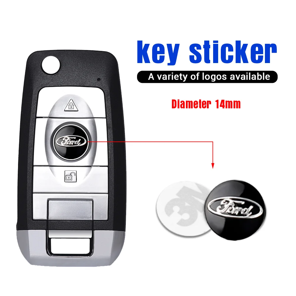 10PCS 14MM Aluminum Auto Badge Key Remote Fob Decals Car Logo Key Shell Stickers For Ford Fiesta Mondeo Fusion Explorer Kuga Mk5