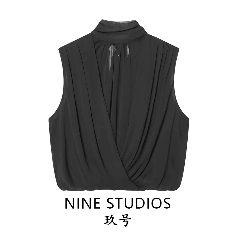 Top casual sin mangas para mujer, estilo pellizco, con lazo, de NINE ZAR