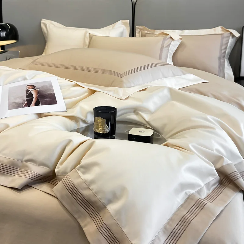 600TC Long-staple Cotton Luxury Hotel Style Bedding Set Premium Pure Cotton Embroidery Quilt Sets Set Bed Sheet Pillowcase 4Pcs