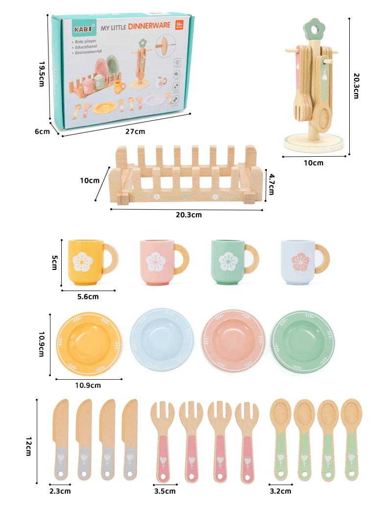 Hölzerne Küche, Rollenspiel-Set, Montessori-Simulationsplatten, Geschirr, Zubehör, Küchenspielset, Spielzeug für Kleinkinder, Geschenke ab 3 Jahren – Detail 13