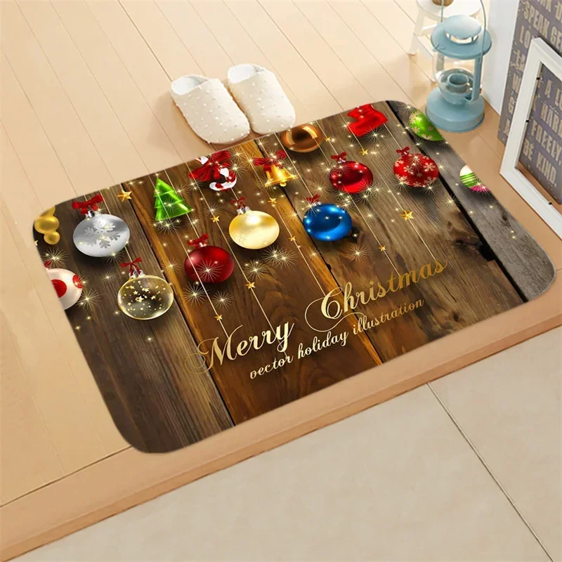 Christmas Door Mat Xmas Stocking Gift Blackboard Lantern Snow Print Non Slip Rug For Front Door Porch Entry Decor