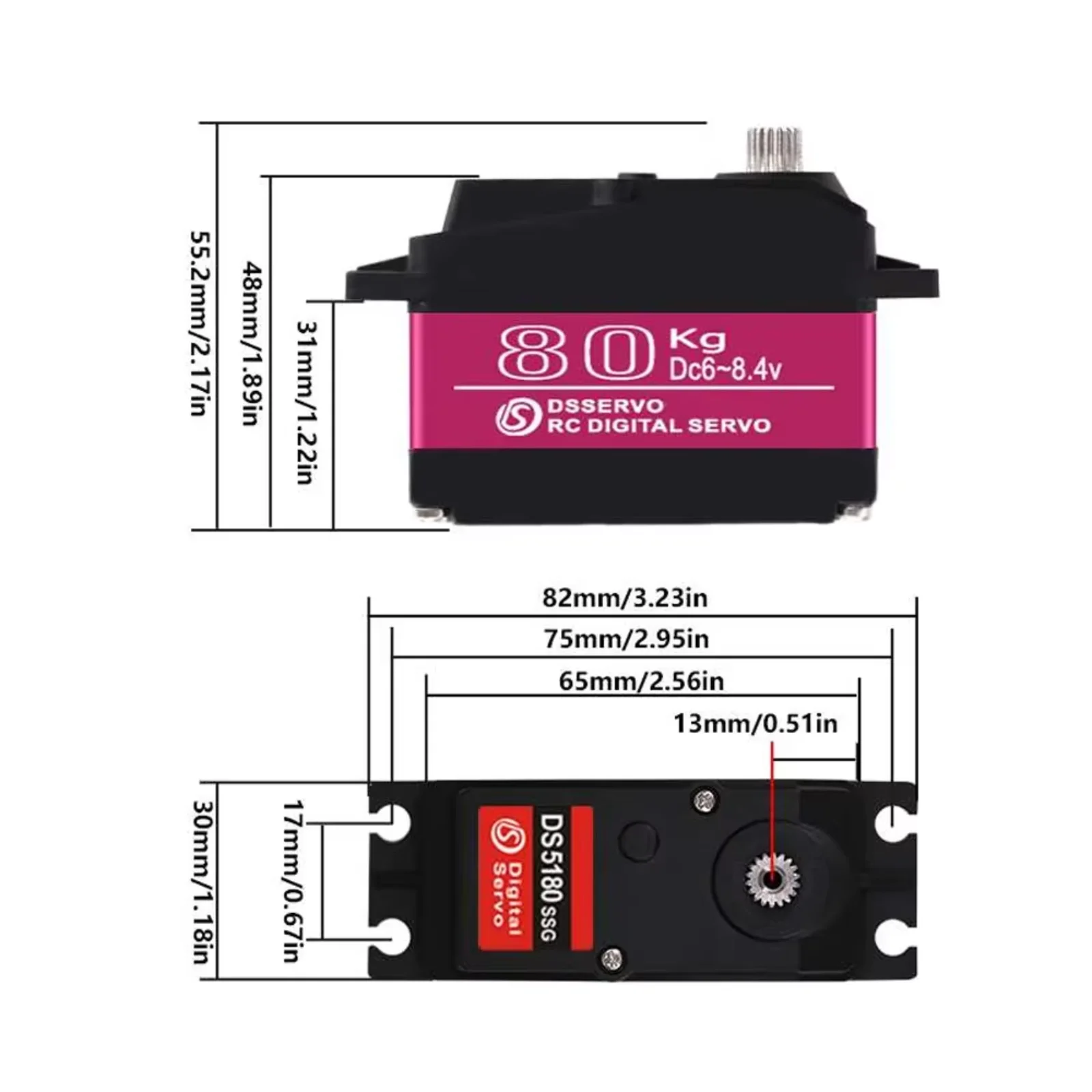 DS5180 80KG High Torque Digital Servo for Redcat HPI Baja 5B SS RC Car Compatible with 1/5 Scale Vehicles