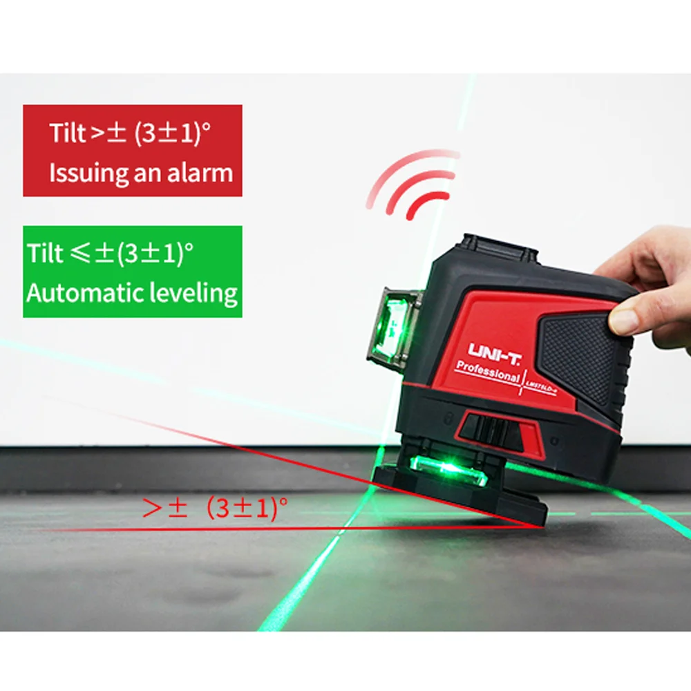 Un-t 12 Linee Livello Laser LM575-e 3D Autolivellante 360 Croce Orizzontale E Verticale Linea Raggio Laser Verde Super Potente