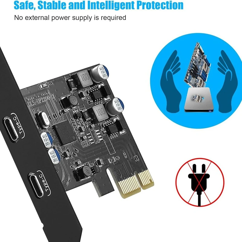 5Gbps PCIE 1X To Dual USB C Expansion Card PCI Express X1 To 2Port TYPE-C Extender Convert Card Riser For Computer PC