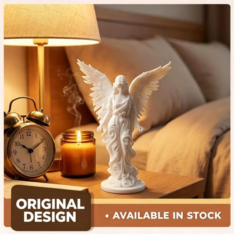 3D Printed White Angel Statue Carved Wings Elegant Resin Figurine for Bedroom Nightstand Living Room Home Decoration Auto Parts