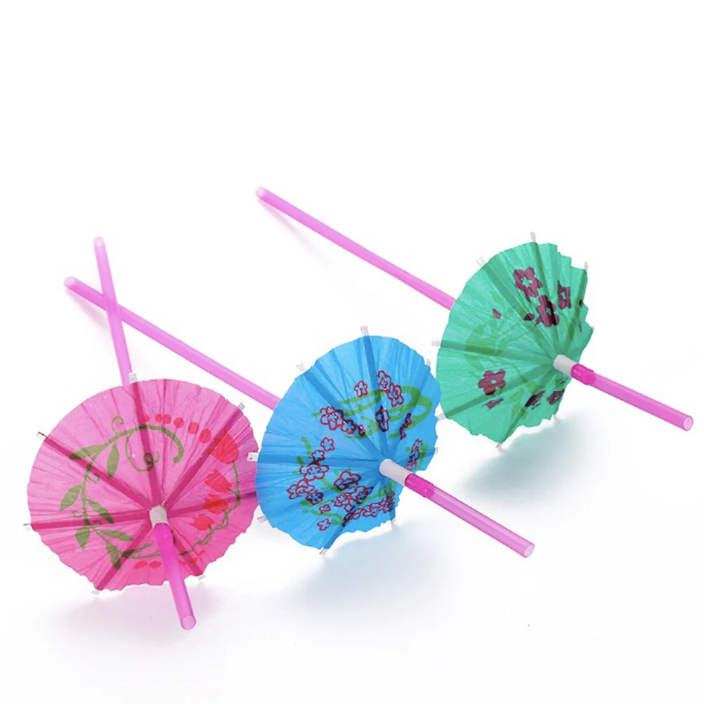 

200pcs Fluorescent Umbrella Paper Straws Hawaiian Luau Party Supplies Decorative Drinking Fruit Bright Color Straw