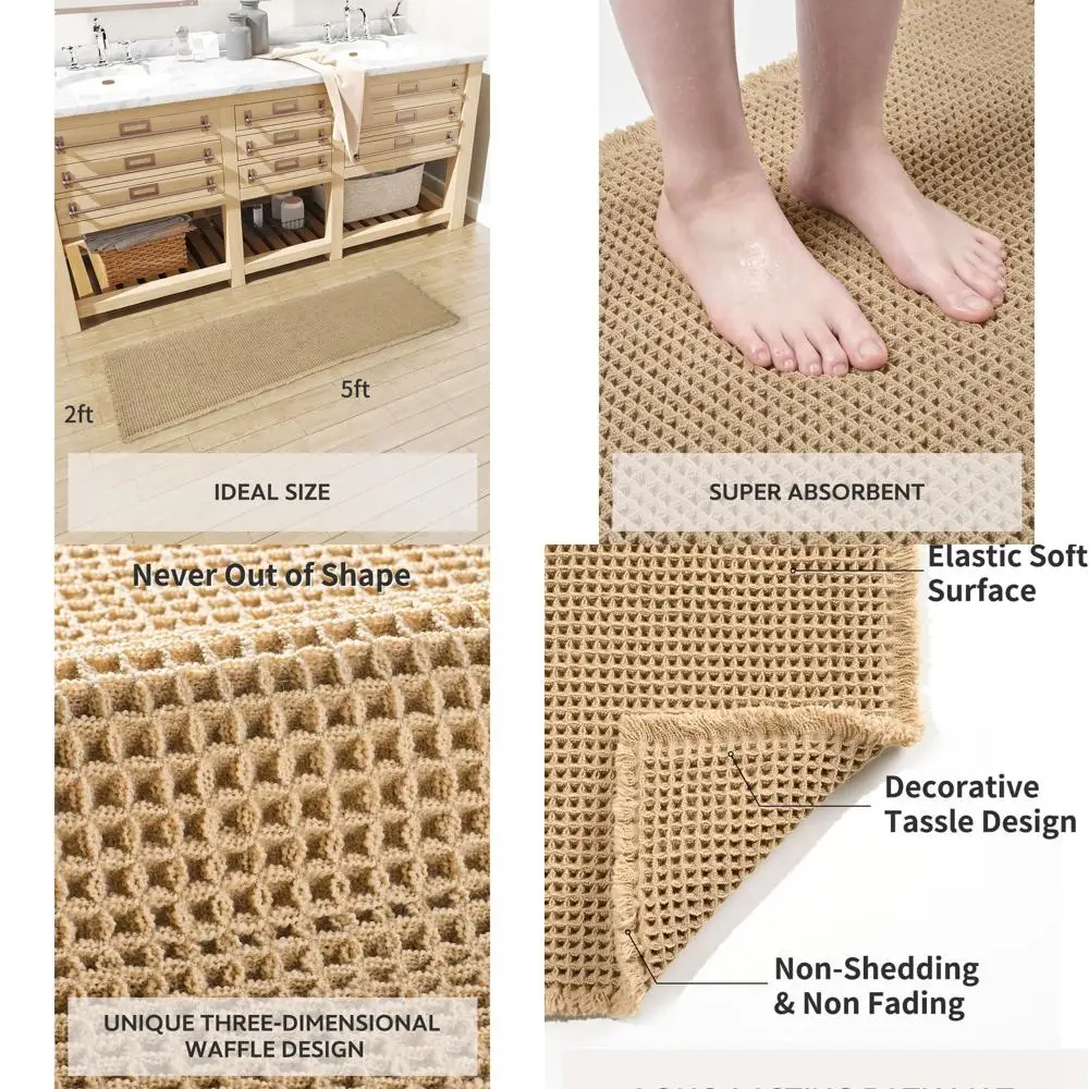 

Brown 2'x5' Super Absorbent Non-Slip Bath Rug with Tassels for Bathroom, Machine Washable