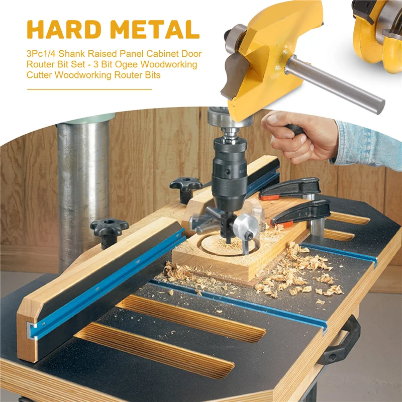 A45M-3Pc1/4 Shank Raised Panel Cabinet Door Router Bit Set - 3 Bit Ogee Woodworking Cutter Woodworking Router Bits