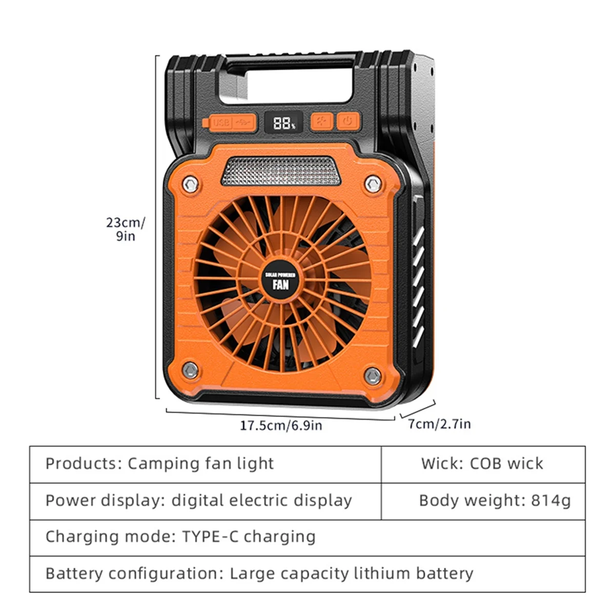 

NEW_Solar 20000mAh Electric Fan with Led Lights for Hiking,Fishing Green