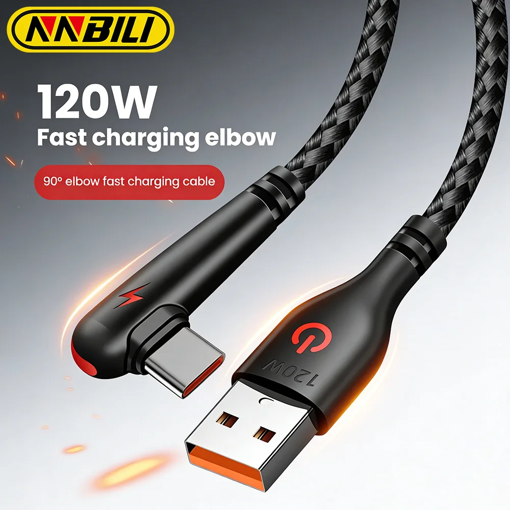 NNBILI 90-Grad-Winkel-USB-Typ-C-Kabel, 120 W, schnelles Aufladen, Handy-Ladegerät, Datenkabel für Samsung, Xiaomi, Huawei, Schnellladekabel