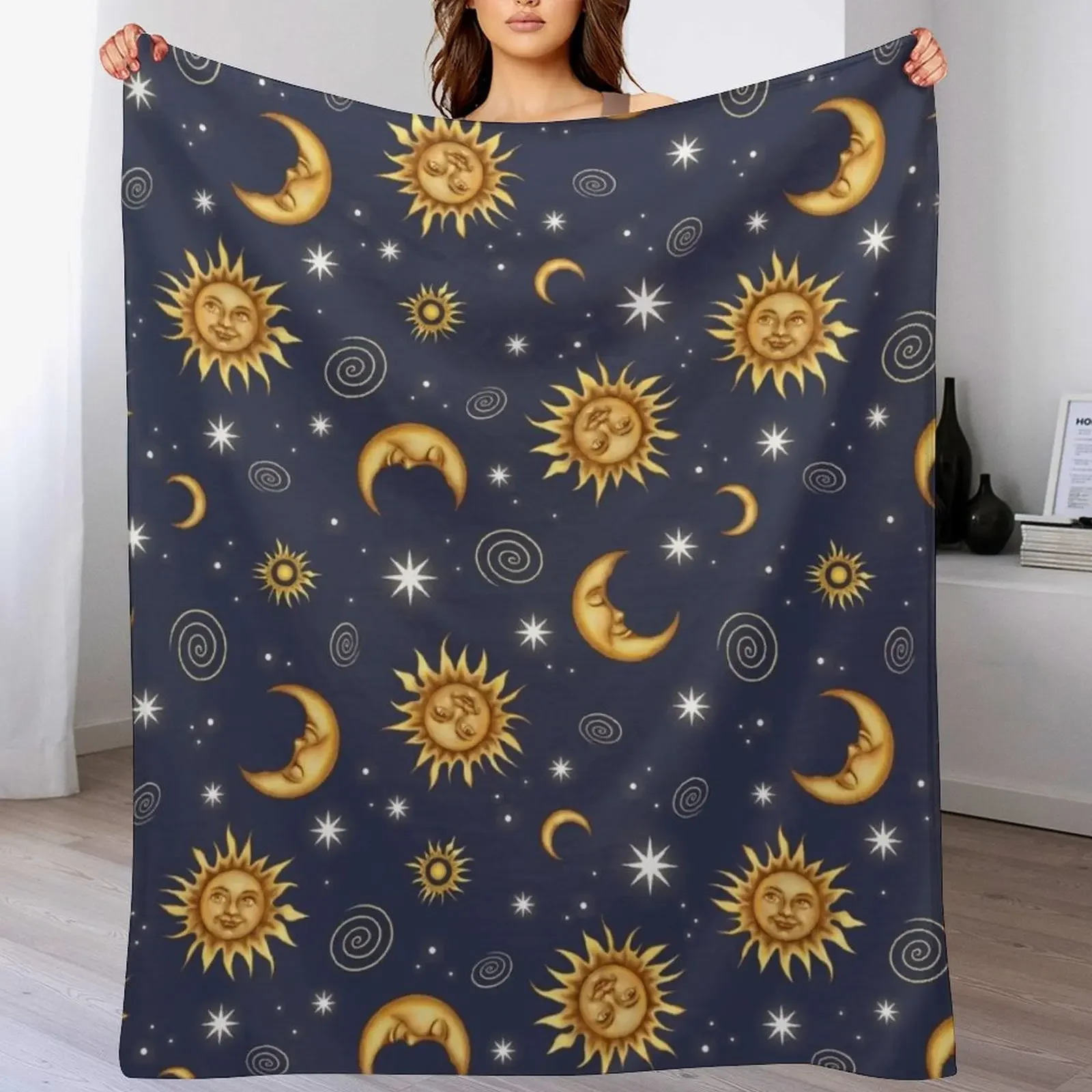 Vintage Celestial Pattern Throw Blanket Winter beds Beach Sleeping Bag Picnic Blankets