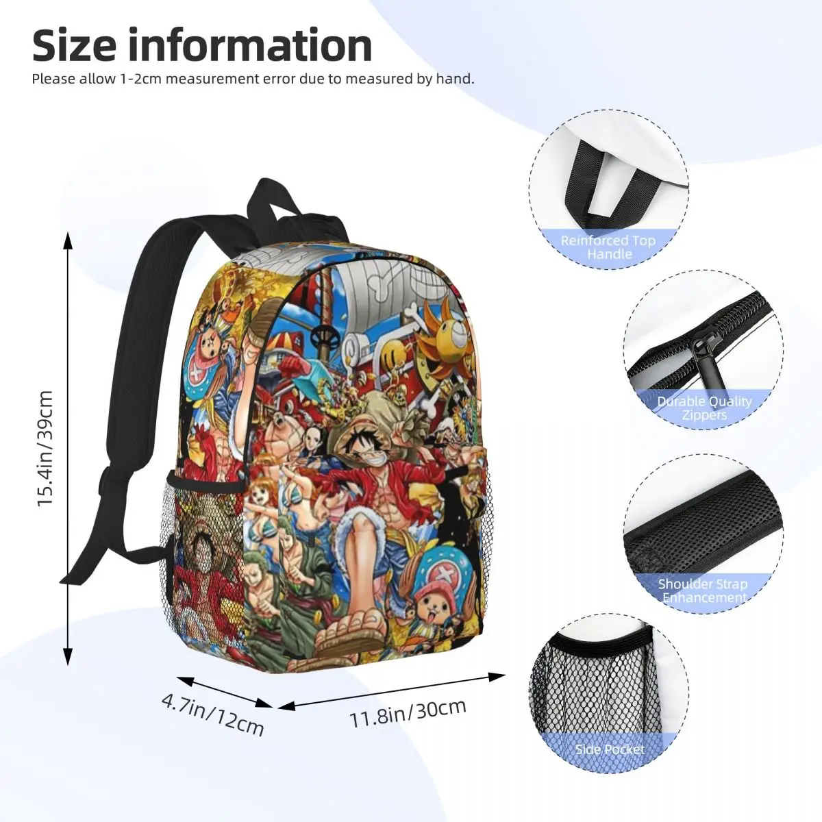 Mochila escolar informal ligera estampada de una pieza para la escuela, al aire libre, compras, oficina, 15 pulgadas