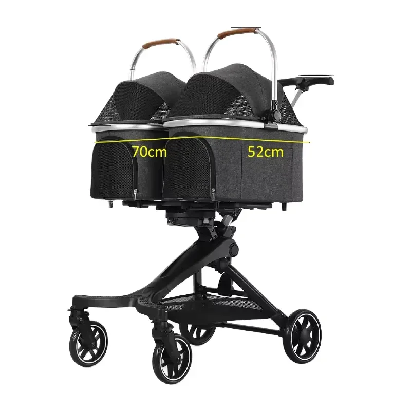 Mamago U801 T Twin Seat Foldable Waterproof Portable Pet Trolley Shock Absorber System Comfortable Travel Dogs Mesh