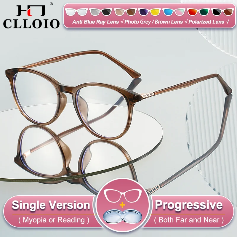 

CLLOIO New Fashion Women's Oval Frame Myopia Computer Glasses High Quality Anti Blue Ray Progressive Prescription Eyeglasses