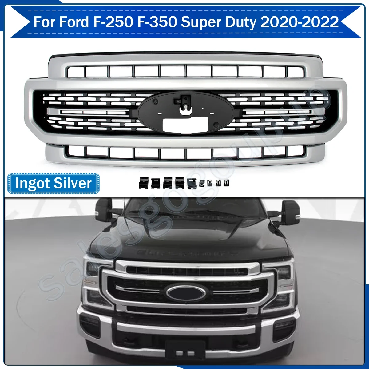 For Ford F-250 F-350 Super Duty 2020-2022 Ingot Silver Front Upper Bumper Grille