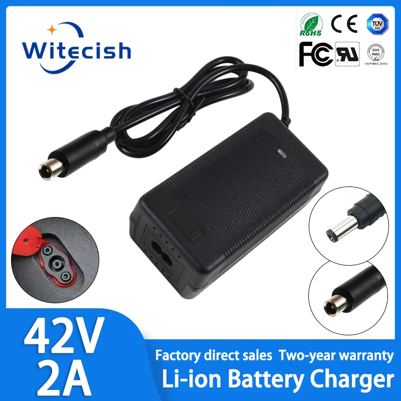 Cargador de batería de 42V 2A para batería de iones de litio de 36V 37V conector 10S DC5.5 * 2,1 MM XIAOMI ventilador de refrigeración de alta velocidad incorporado