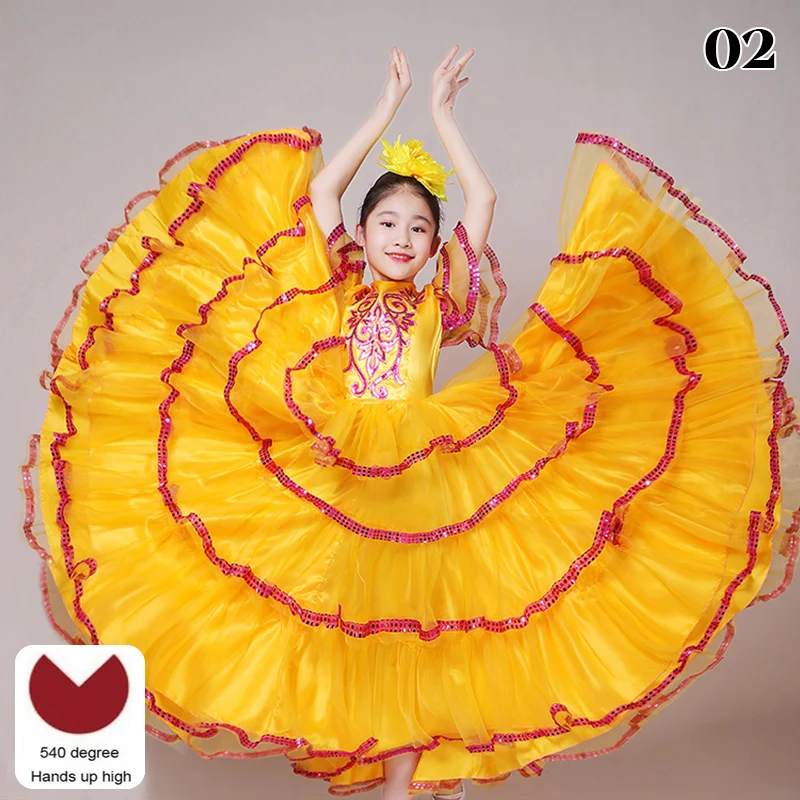 Crianças espanhol flamenco dança vestido meninas cigano valsa dança moderna grande balanço saia carnaval palco abertura desempenho traje