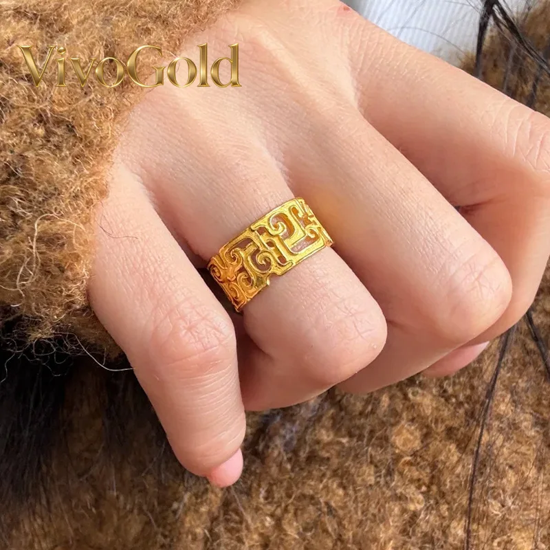 

VivoGoldAncient Method 9999 24K Real Gold Ring for Women New Chinese Style Retro Classical Chinese Style Coiled Dragon Pattern R