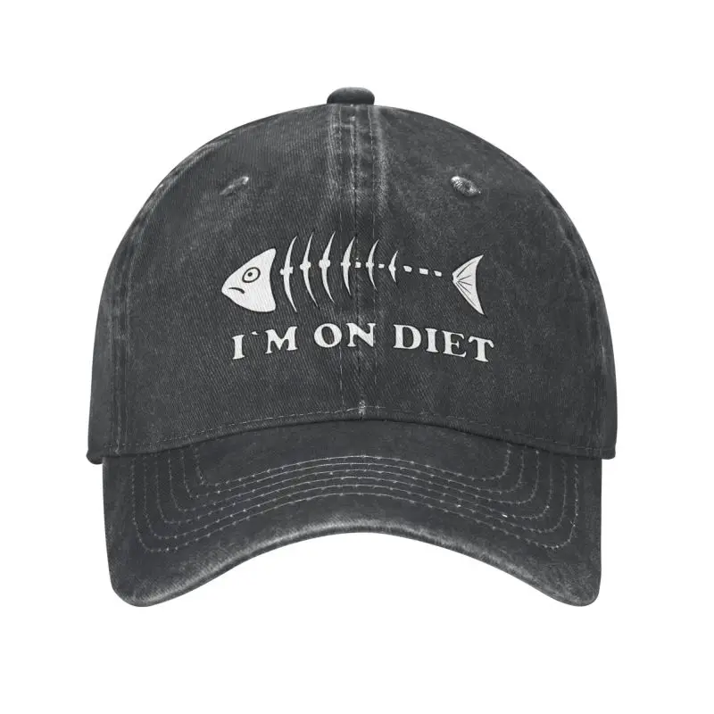 Custom Cotton Fish Bone Fisher-I'm On Diet Baseball Cap for Men Women Breathable Dad Hat Sports