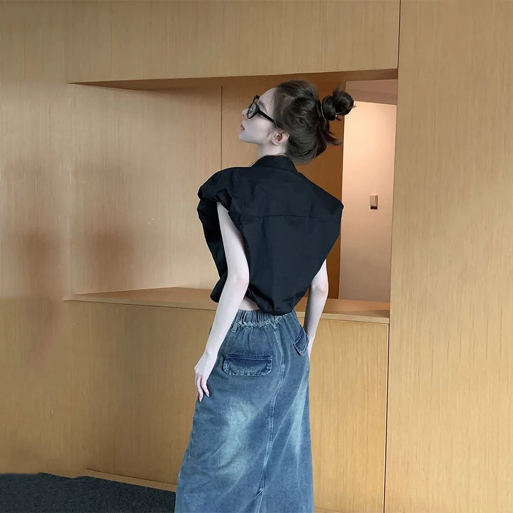 Koszula bez rękawów z kołnierzykiem polo, jednolita, dopasowane kamizelki damskie, bluzki z nieregularnymi ramionami, elegancka moda damska, nowa bluzka.